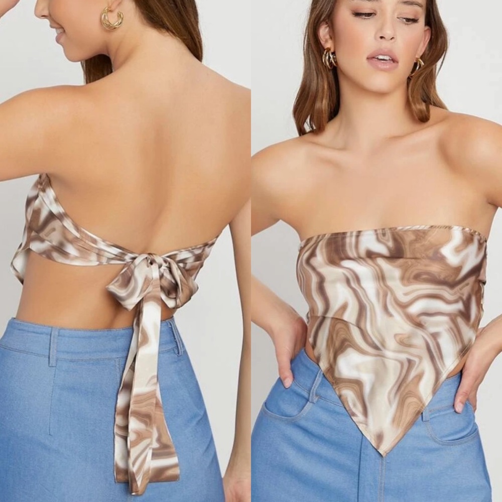 Tie Backless Marble Print Tube Top